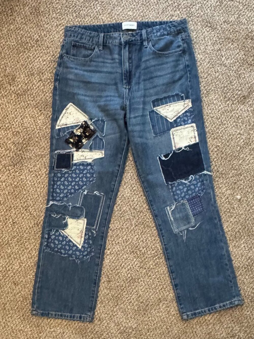 Driftwood Womens 29 x27 Blue Abbey Boyfriend Jeans Mid Rise Patchwork Denim